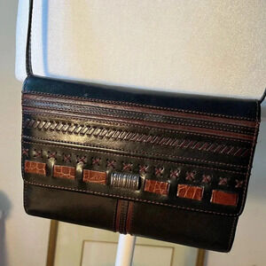 Brighton Crossbody Long Wallet Leather Black and Brown Brighton Heart